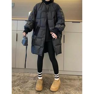 龟背圆领羽绒服女2025冬季 长款 新款 胖MM时尚 外套 大码 香港欧货大版