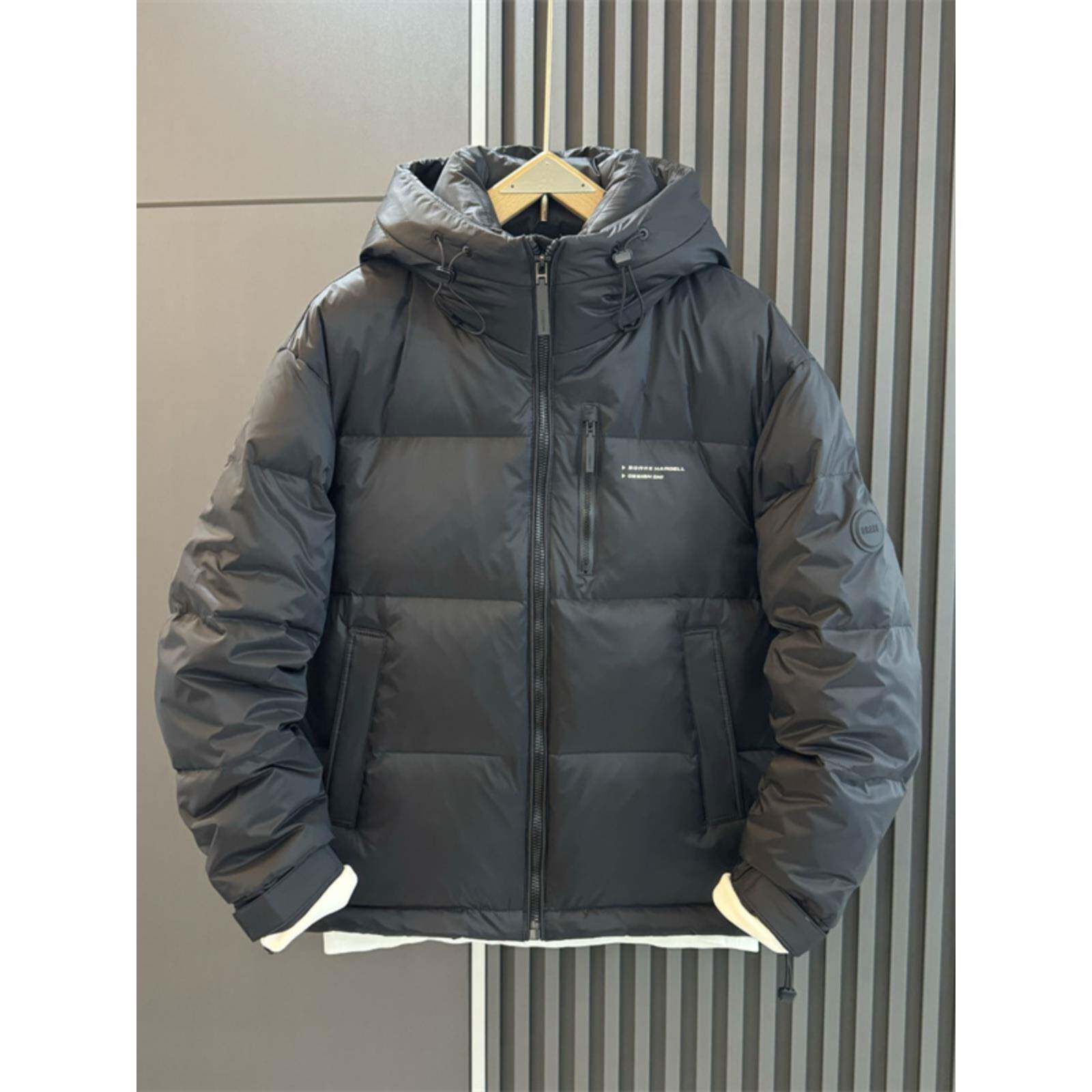 香港潮牌冬季新款羽绒服男士连帽纯色休闲青年加厚白鸭绒保暖外套