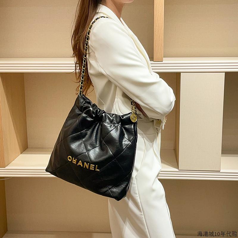 小香风菱格链条包包女式2025秋冬新款水桶托特包垃圾袋真皮单肩包