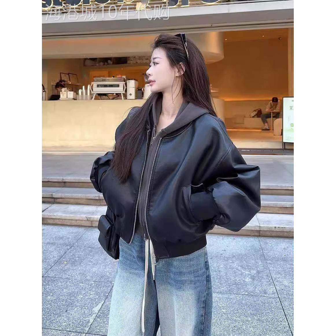 黑色皮衣女春秋2025新款覆古宽松短款时尚休闲机车棒球服夹克上衣