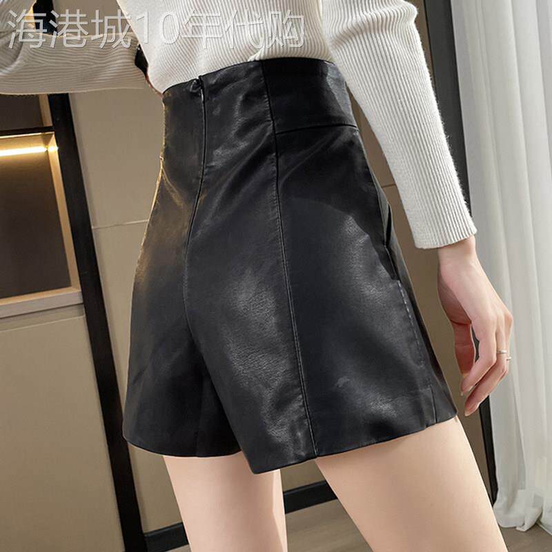 皮短裤女春秋季外穿2025新款高腰a字显瘦百搭皮裤阔腿黑色靴裤子