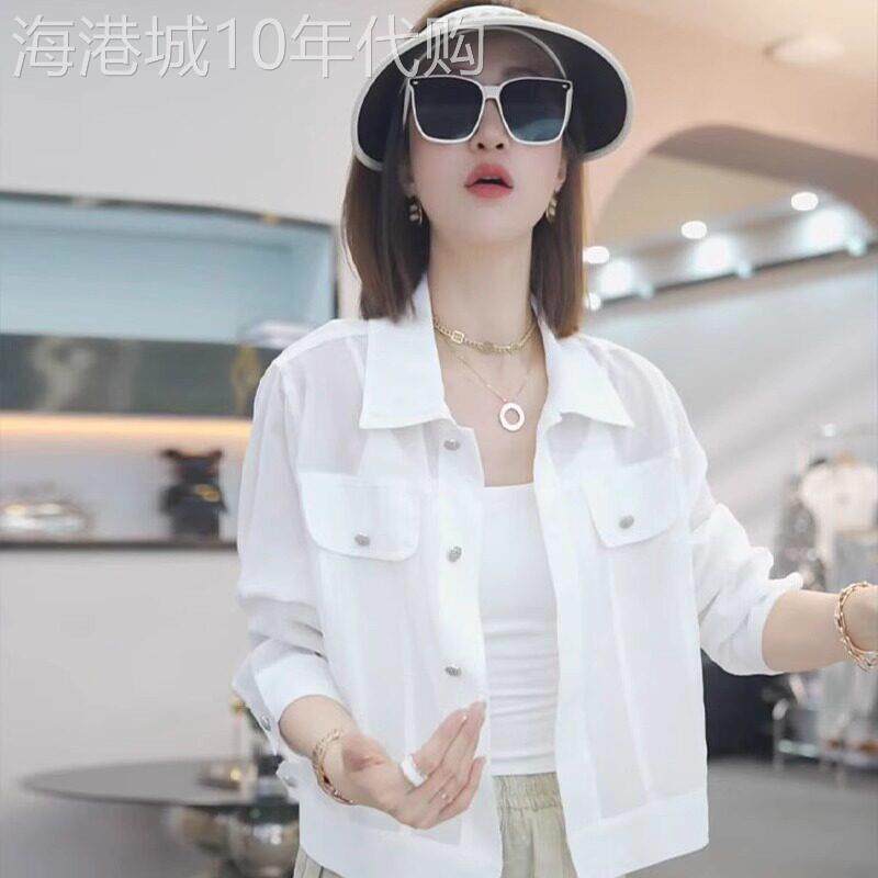 翻领长袖防晒衬衫女夏季新款时尚休闲洋气百搭薄款女士衬衣短外套
