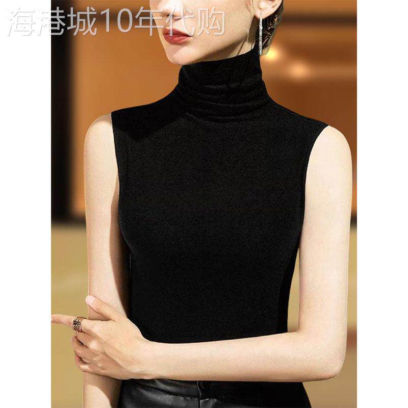 黑色双面磨毛德绒打底衫女2026秋冬新款修身无袖背心内搭高领上衣