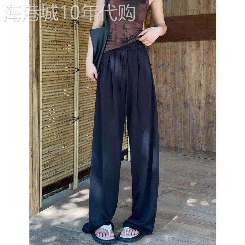 黑色宽裤女夏季薄款2026新款高腰直筒宽松垂感冰丝运动休闲裤子