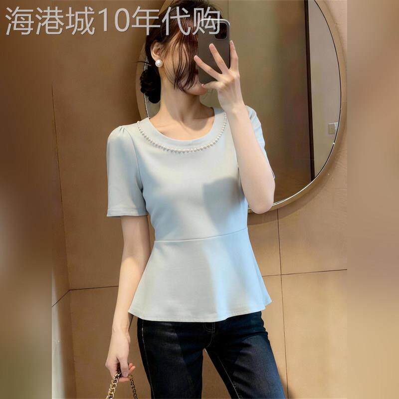 潮牌法式重工钉珠短袖上衣女夏季大尺码胖妹妹高级气质显瘦百搭T