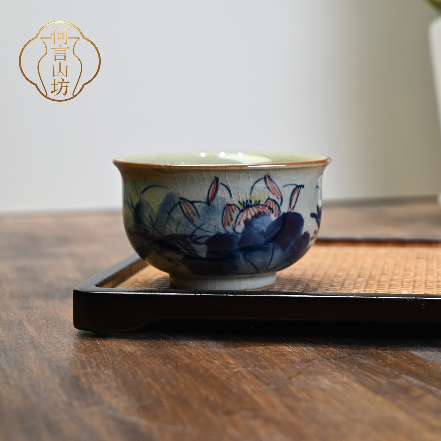 景德镇纯手工手绘老陶泥大容量荷花茶杯茶具茗杯家用主人杯礼盒