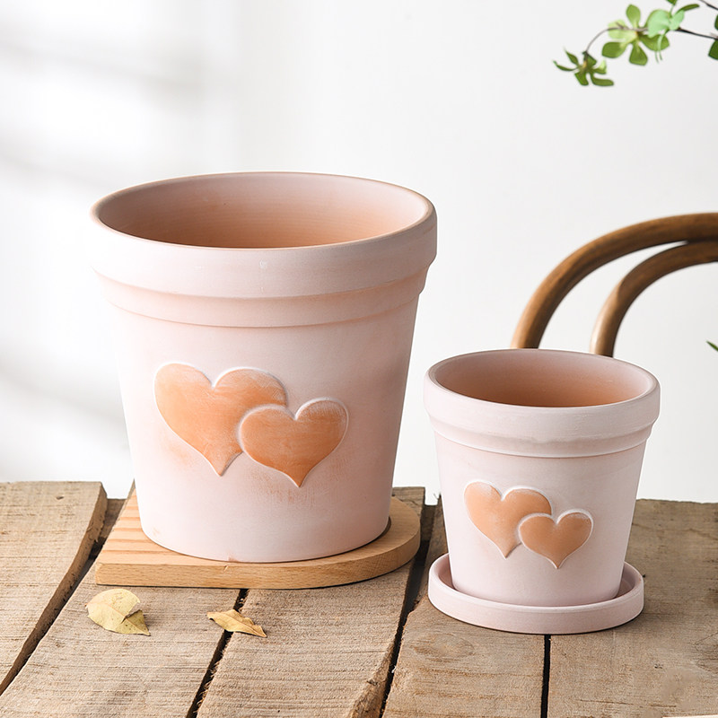雾化白复古双爱心陶土盆客厅大号阳台绿植盆兰花盆盆栽做旧透气盆,鲜花速递/花卉仿真/绿植园艺,花盆,淘宝优惠券,粉丝福利购,淘宝优惠卷