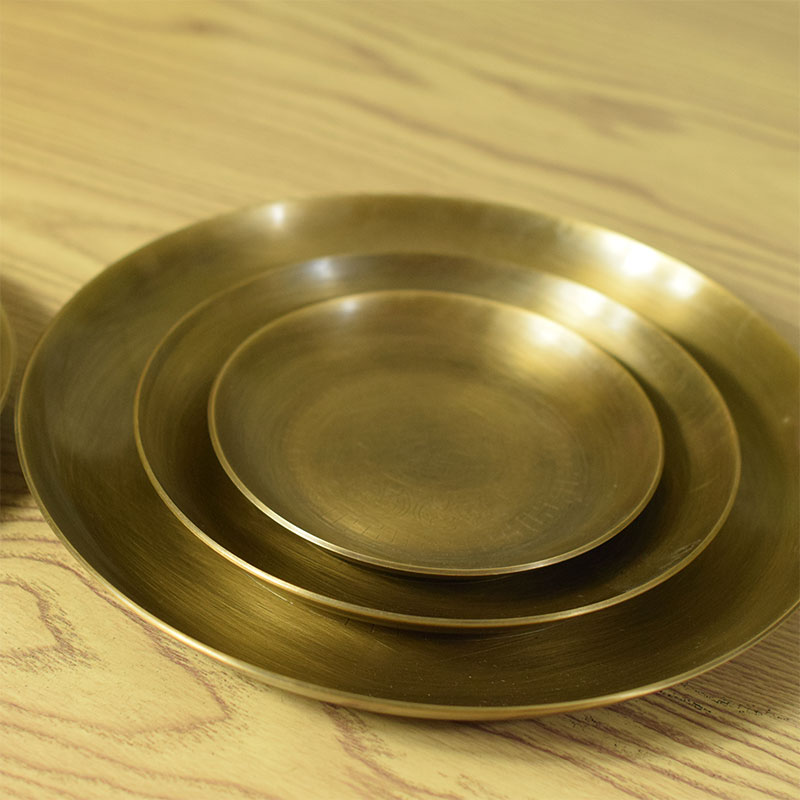 纯铜盘子摆件黄铜圆盘家居装饰品客厅玄关酒柜博古架工艺品