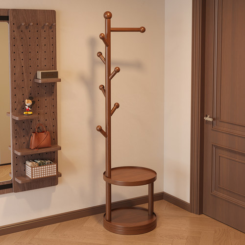 实木落地挂衣架卧室置物架客厅简易立式杆挂包架床尾衣服收纳神器