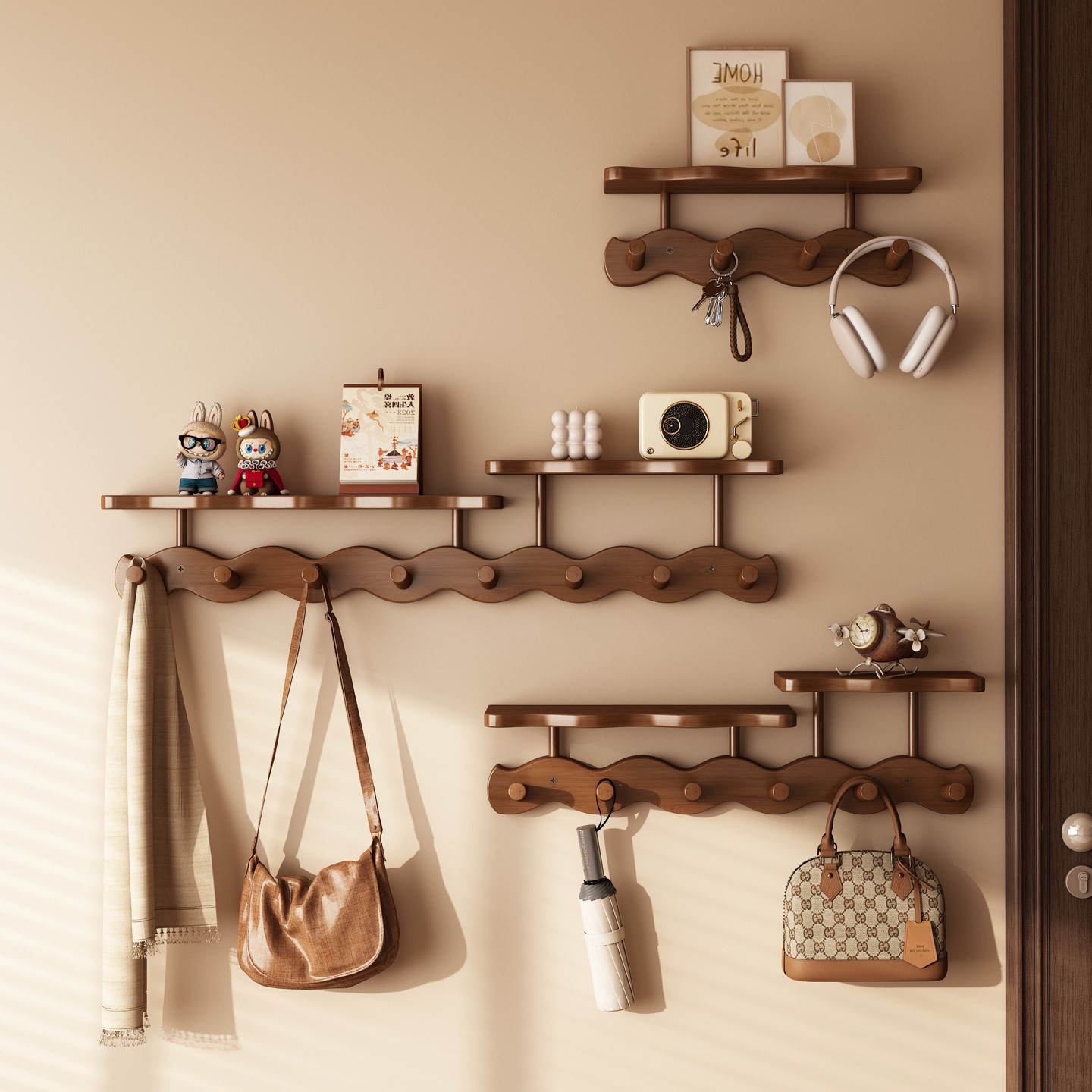 钢琴键挂衣架墙上挂包包衣服置物架入户玄关卧室不占空间小衣帽架