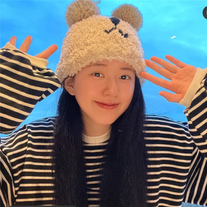 赵露思明星同款小熊帽子女秋冬新款甜美可爱显脸小保暖百搭毛线帽