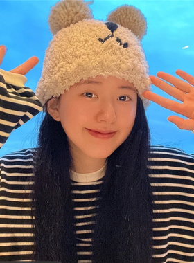 赵露思明星同款小熊帽子女秋冬新款甜美可爱显脸小保暖百搭毛线帽