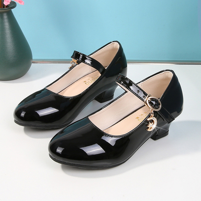 女童黑色演出小皮鞋女孩软底演出走秀钢琴主持礼服白色舞蹈高跟鞋