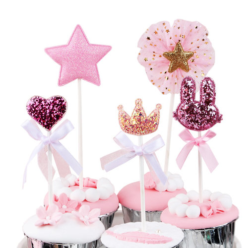 粉色系少女心生日蛋糕烘焙插牌