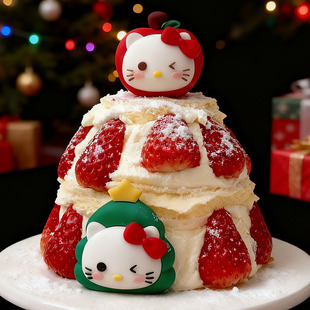 软胶圣诞节猫咪蛋糕装饰摆件卡通可爱圣诞树苹果KT猫烘焙装扮公仔
