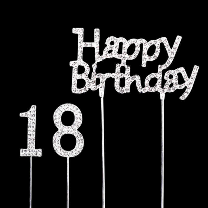 女神18岁生日快乐蛋糕装饰字母插牌甜品台摆件钻石水钻数字插件