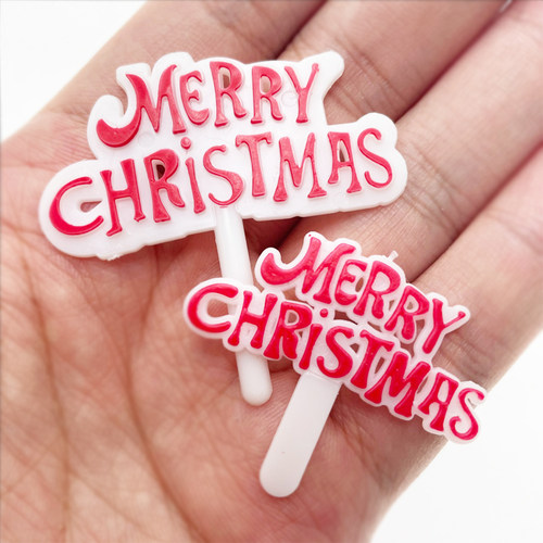 塑料圣诞节快乐蛋糕装饰插牌50个