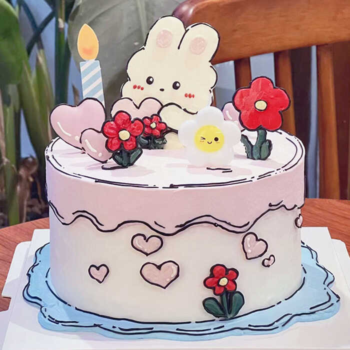 满月周岁花朵可爱生日蛋糕装饰品