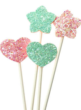 小清蛋糕装饰插牌 爱心星星生日烘焙插件 梦幻粉色蓝色甜品台插签