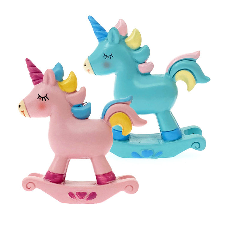 独角兽烘焙摆件 木马生日蛋糕装饰摆设 粉红色蓝色甜品台布置用品