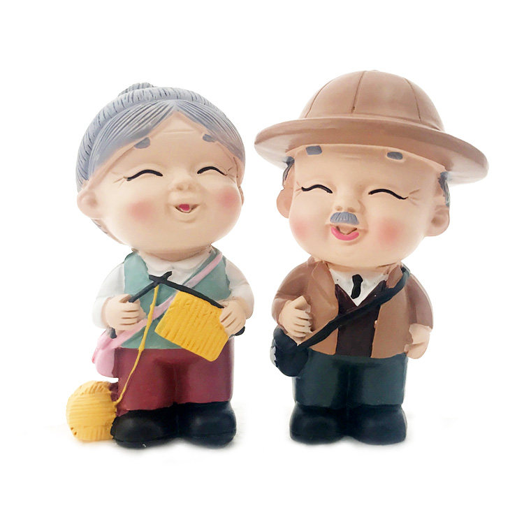 老头老太蛋糕摆件 爷爷奶奶生日祝寿派对甜品台装饰公仔 烘焙配件