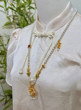 镶钻花开富贵锁包吊坠镶嵌琴棋书画錾刻古法金项链毛衣链