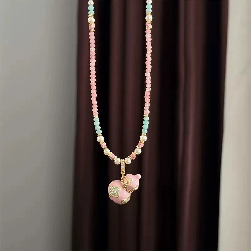原创彩色滴油葫芦串珠项链简约高级感小众时尚精致复古珍珠毛衣链