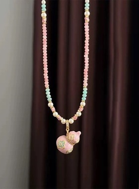 原创彩色滴油葫芦串珠项链简约高级感小众时尚精致复古珍珠毛衣链