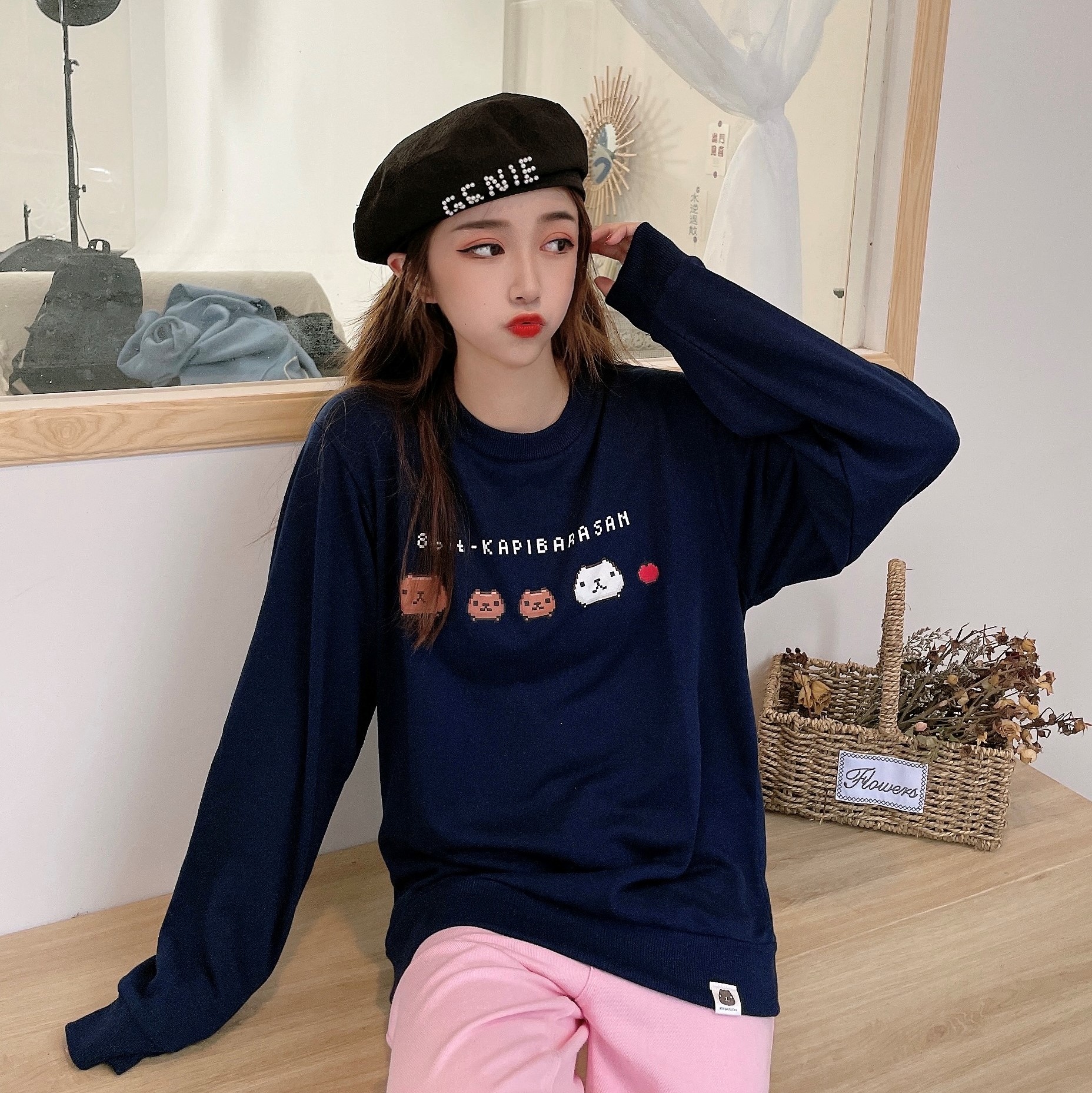 出口日本8bit水豚卡皮巴拉卫衣