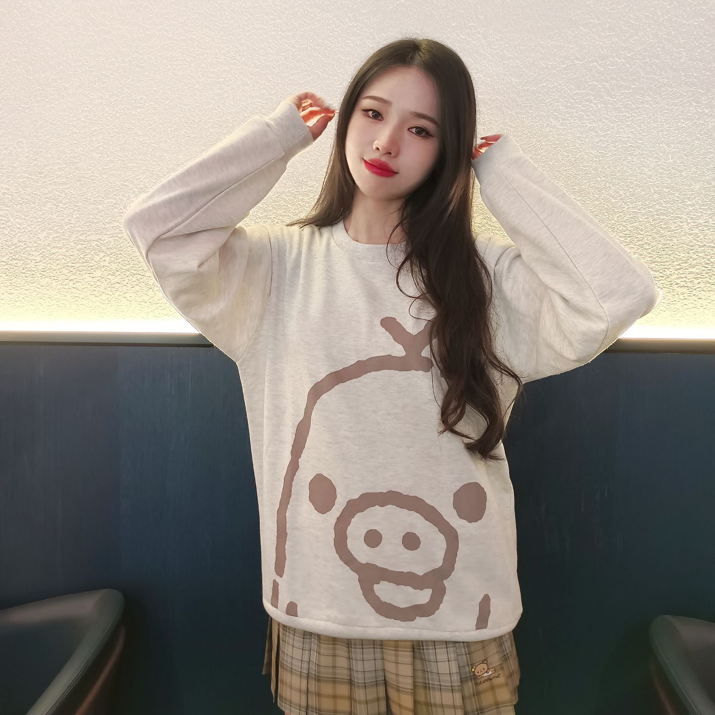 出口日本轻松熊松弛熊RILAKKUMA动漫周边鼻孔鸡百搭宽松长袖卫衣