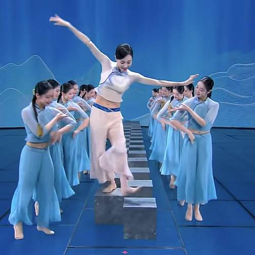 春晚碇步桥舞蹈服同款古典舞演出服凳子踮步桥飘逸中国风2023新款