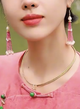 寻她新中式纯银女纯银镶嵌耳环