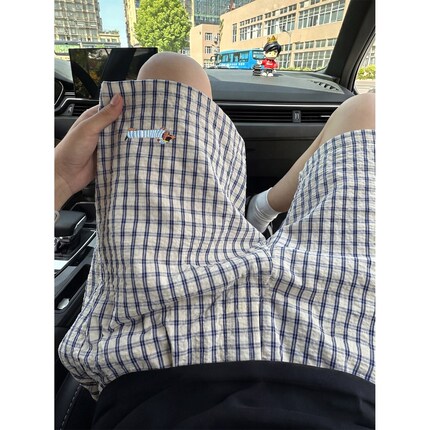 潮牌腊肠狗格子短裤男夏季宽松薄款速干运动中裤海边沙滩五分裤子