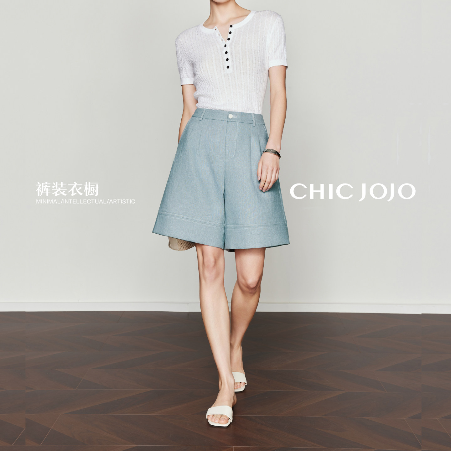 CHICJOJO休闲亚麻五分裤