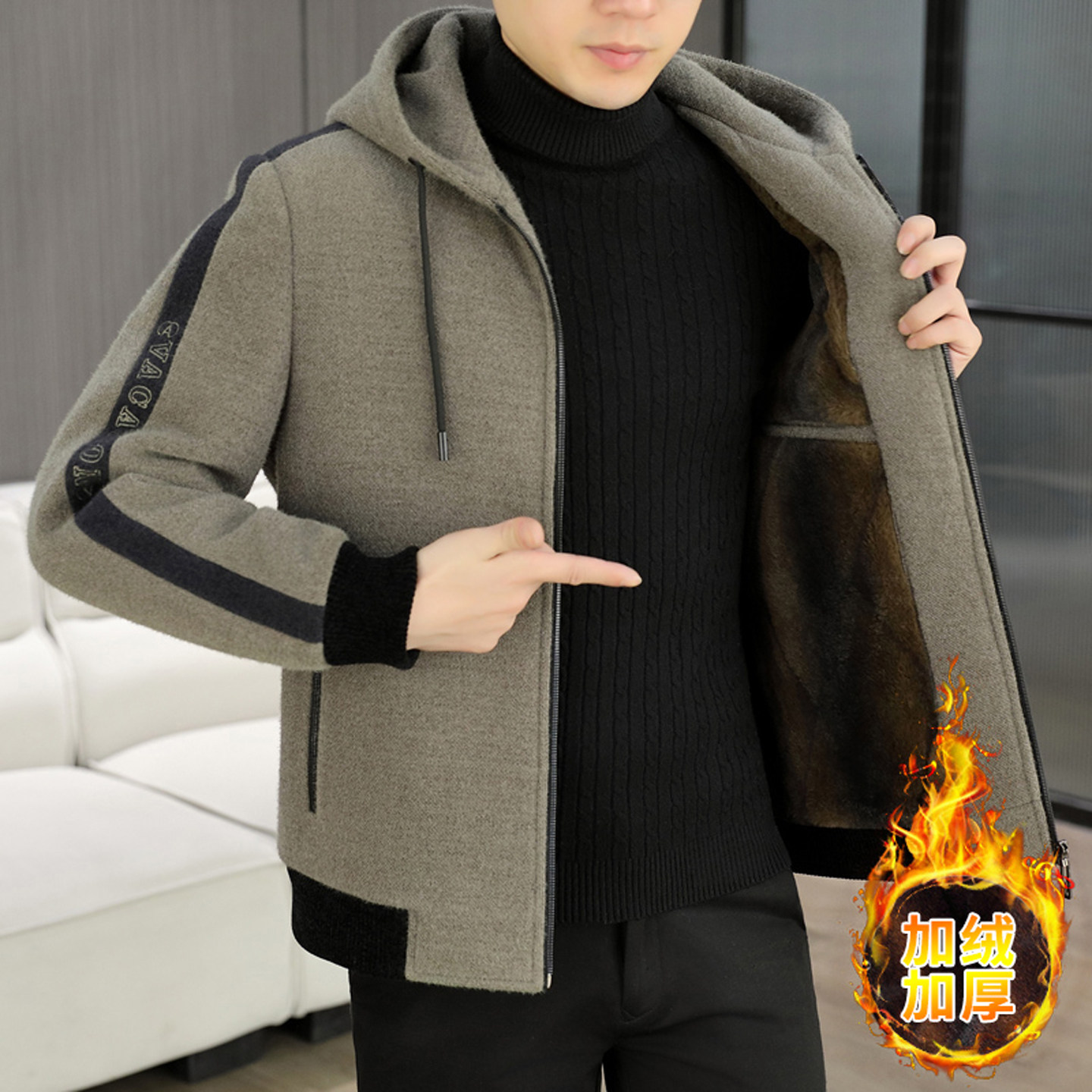 秋冬季加绒加厚毛呢大衣男潮流高端帅气连帽保暖短款呢子外套男装,男装,毛呢大衣,淘宝优惠券,粉丝福利购,淘宝优惠卷