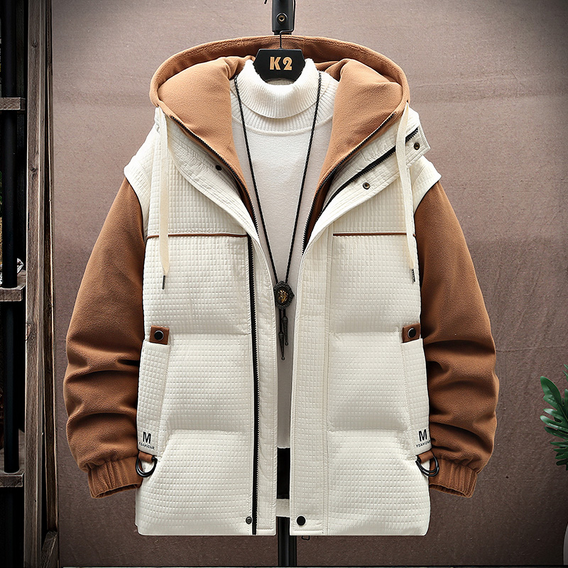 2025年秋冬假两件棉衣外套男士加厚连帽棉服保暖冬装潮流帅气棉袄