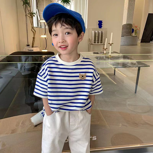 100纯棉夏季童装儿条纹短