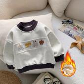 儿童加绒加厚卫衣秋冬季 男童女童中小童保暖套头拼色纯棉上衣 新款