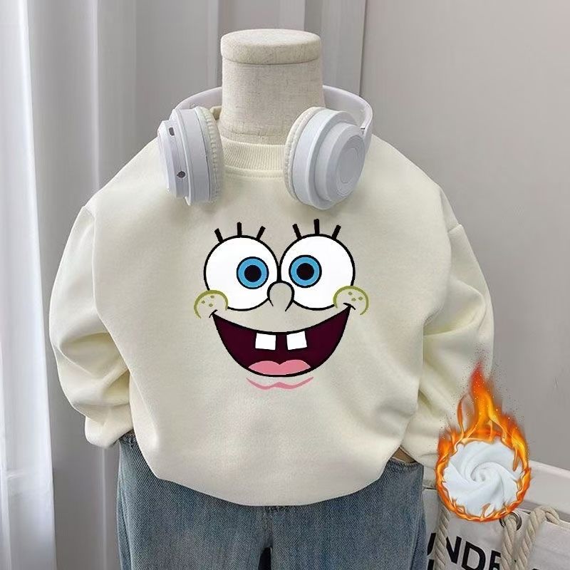 儿童海绵宝宝加绒卫衣秋冬装