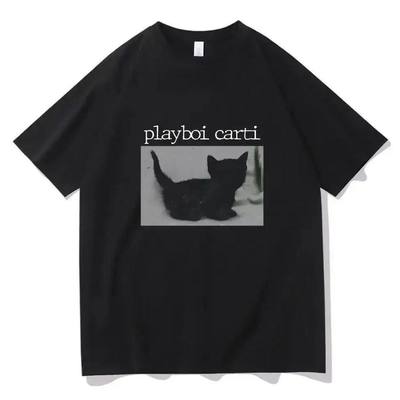 Playboi Cartis  Cat 夏季卡通可爱字母猫咪潮流短袖T恤男女上衣