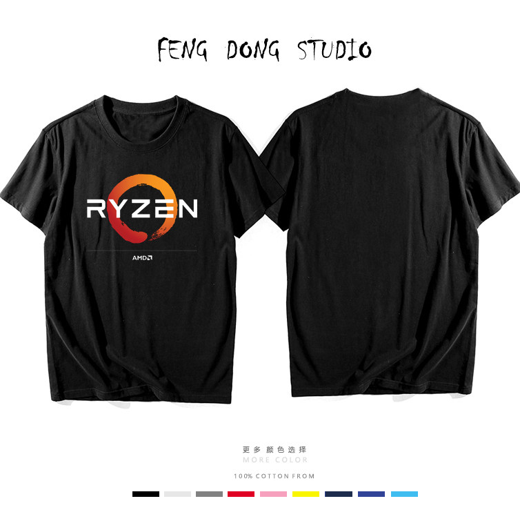 AMD RYZEN锐龙线程撕裂者夏季纯棉圆领短袖T恤极客信仰上衣半袖衫