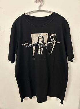 福利低俗小说Pulp Fiction双枪Vintage美产90S昆汀好莱坞boxyT恤