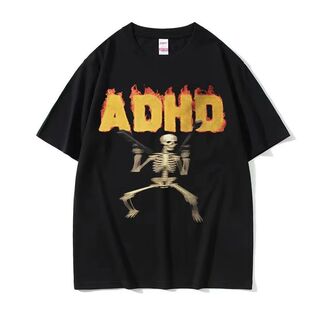 短袖 shirt欧美创意趣味骷髅图案搞笑休闲大码 T恤男女上衣 ADHD