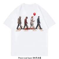 The four horror villains of Halloween, Abby Road, parody printed short-sleeved men and women, dark and loose T-shirts thumbnail 2