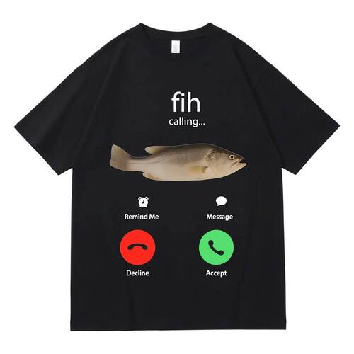 Fih Calling Remind欧美搞笑纯棉圆领印花潮流情侣短袖男T恤上衣