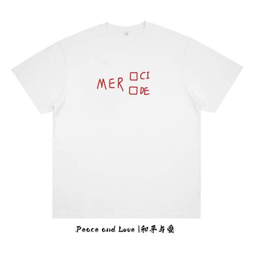 MERCI MERDE趣味恶搞印花短袖简约宽松圆领棉T恤情侣装男女休闲夏