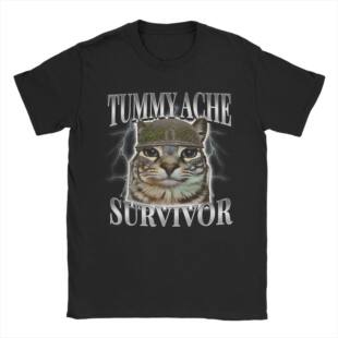 Cat欧美搞笑趣味猫咪创意字母短袖 Survivor T恤男上衣 Ache Tummy