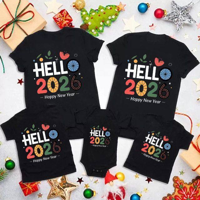 2026新年圣诞节快乐亲子装Happy New Year圆领纯棉短袖T恤男女,男装,T恤,淘宝优惠券,粉丝福利购,淘宝优惠卷