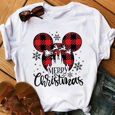Christmas Mouse T shirt 新款卡通圣诞节老鼠印花T恤男女情侣装