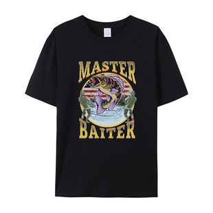 MASTER BAITER男款设计感宽松短袖夏季纯棉钓鱼印花T恤情侣上衣